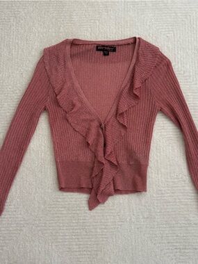 Betsey Johnson Rose-Mauve Ribbed Knit Cardigan